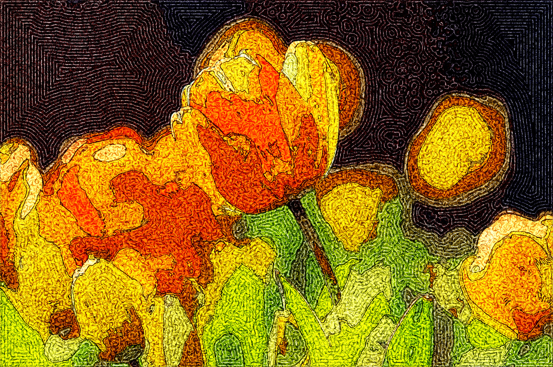 tulip-690320_1920, as a drawing style M, colours=12 (G'mic whirls),BG=original.jpeg
