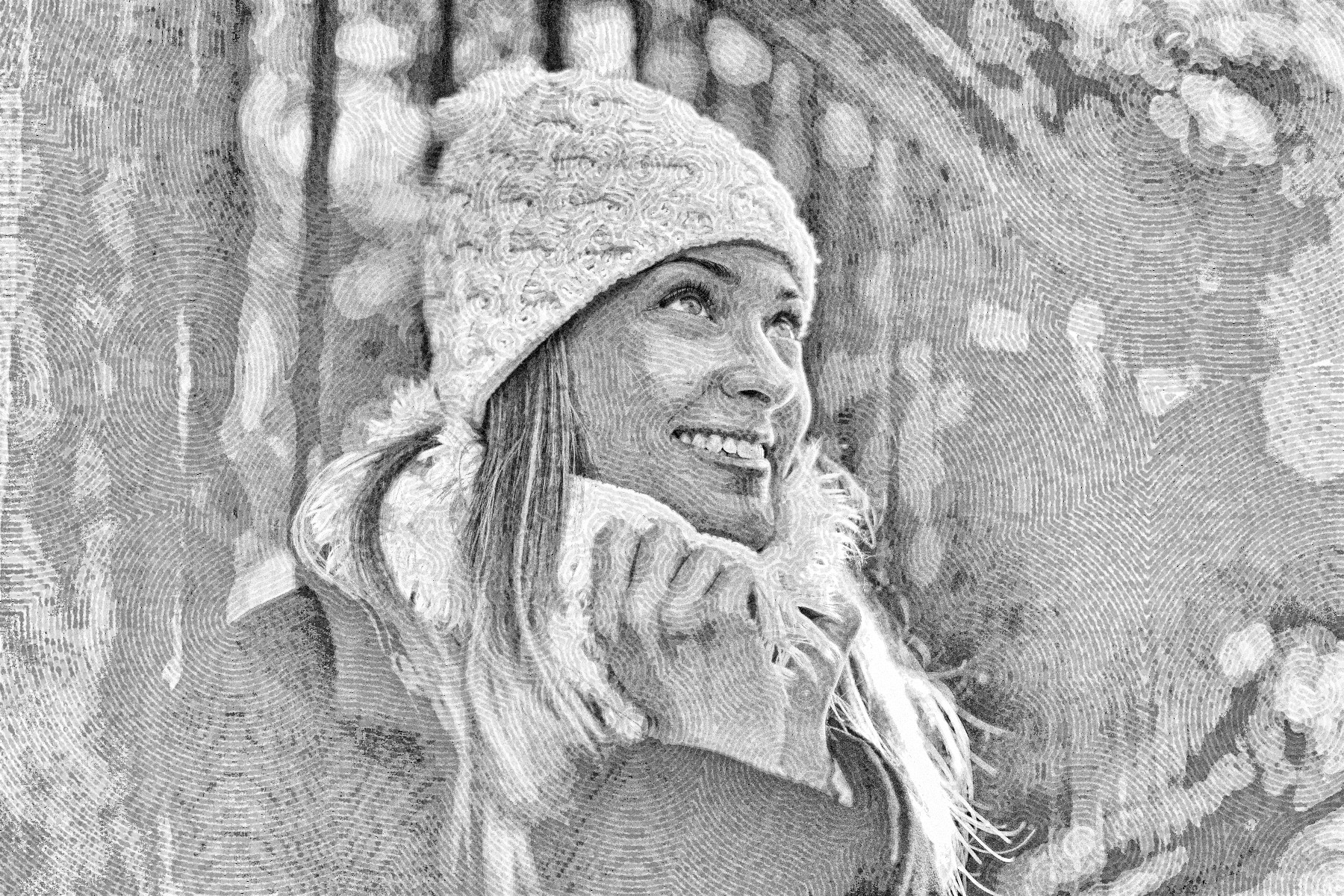 2021-03-30 07-04-11pexels-andrea-piacquadio-3760627 with effect E (EdgeOffsets Stroked GimpPosterize), option B&W (C2G) posterized using 11 levels.jpeg