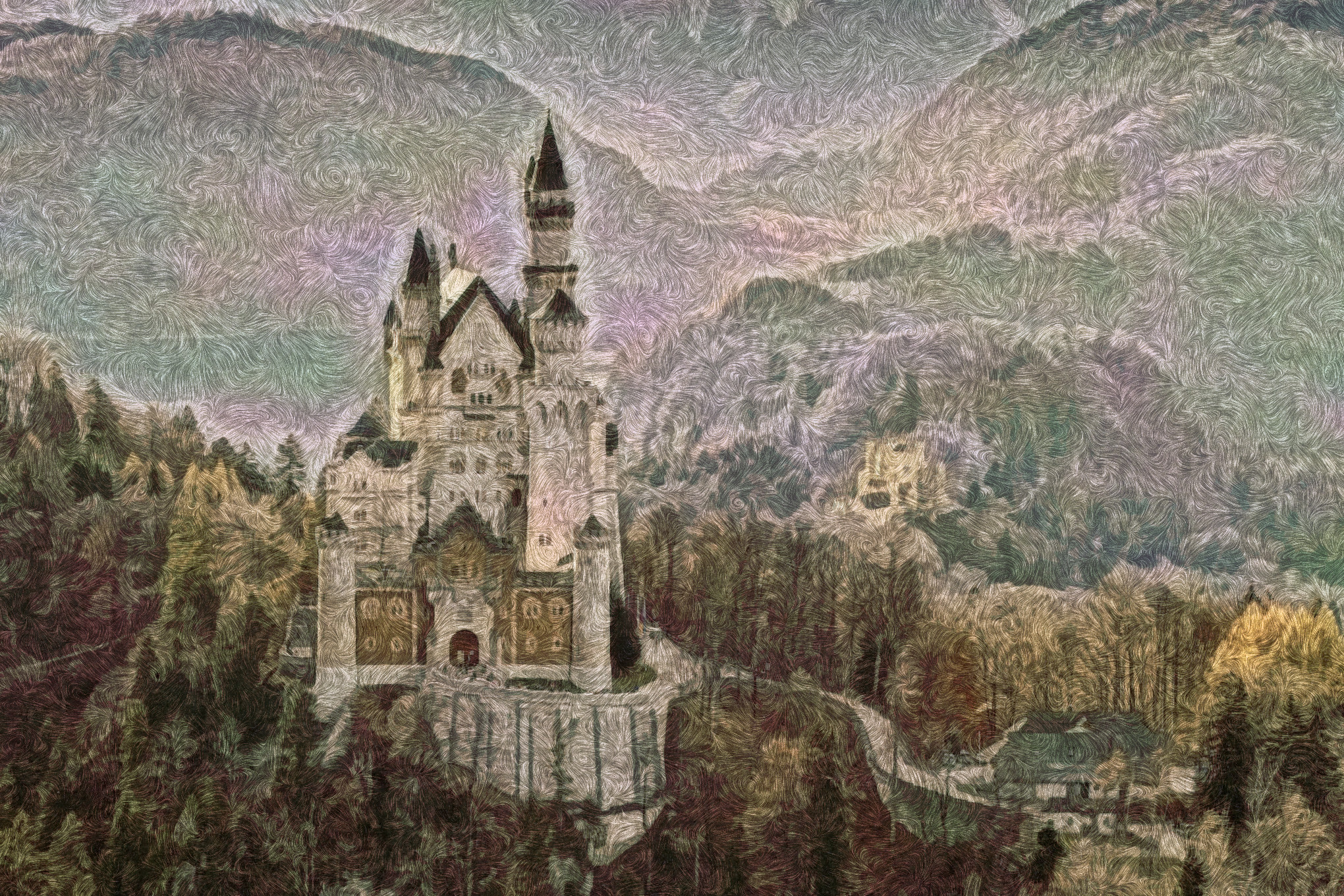 2023-11-06 16-27-08 neuschwanstein-2602208_1920 with a Free Paint Effect, paint Morpho, strokes Turb, contour CPencil, poster MThreshold, toppat Brushify, postpro Chroma.jpg