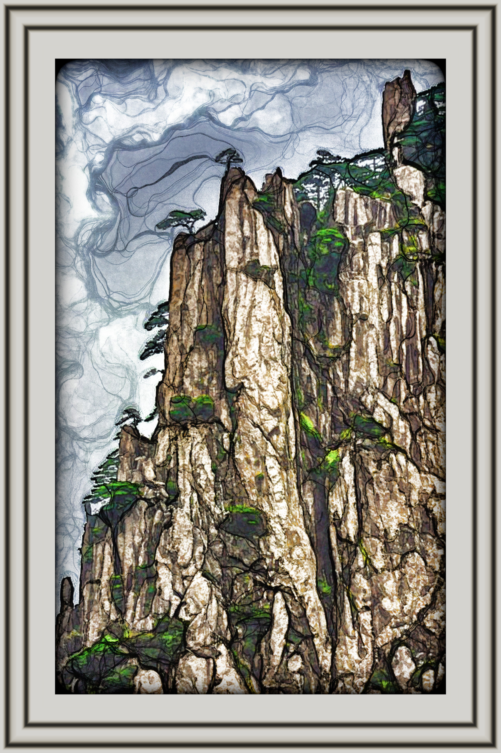 2024-03-19 16-03-58 Mountains of China_Huangshan with Lines Art effect, preset=3000,3.5,100,0,13,RGB (0.78431372549, 0.78431372549, 0.78431372549, 1.0),0,1.jpg