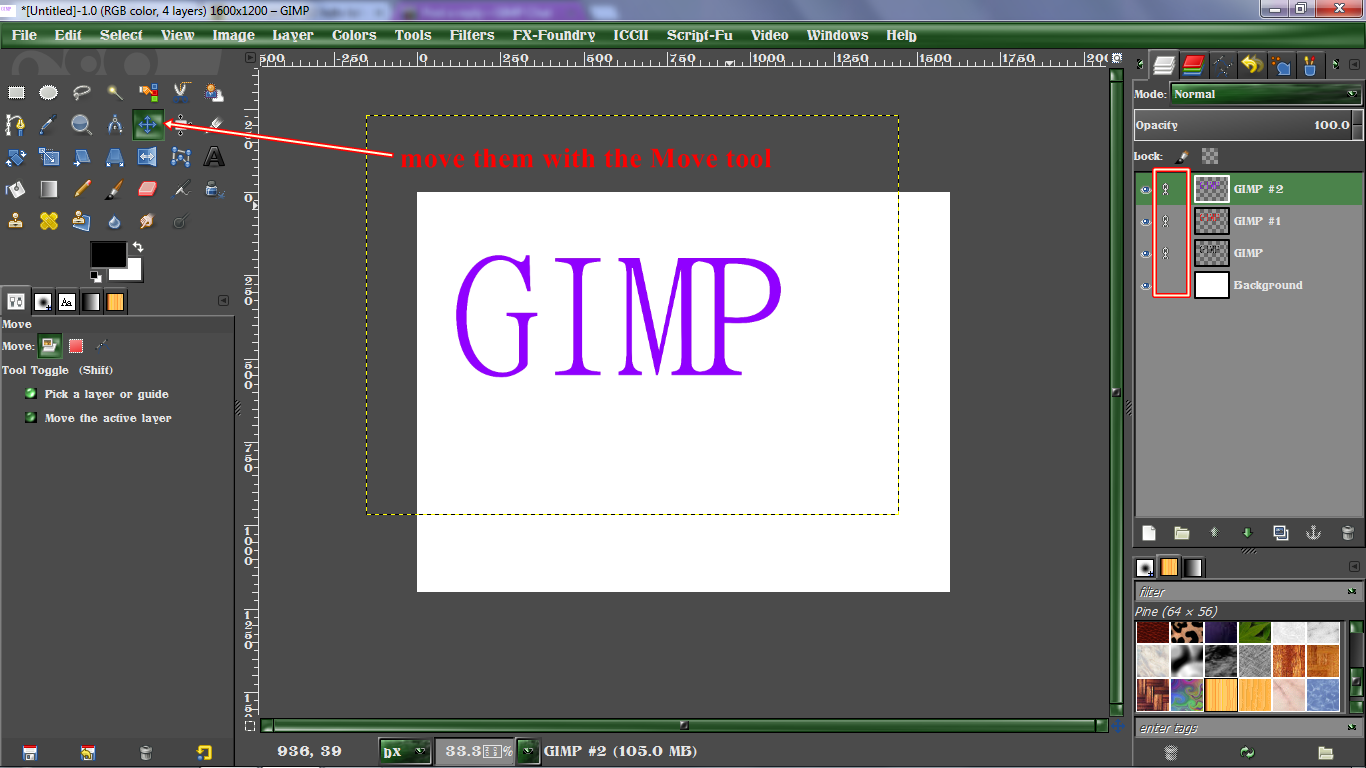 gimp move layer into background of image