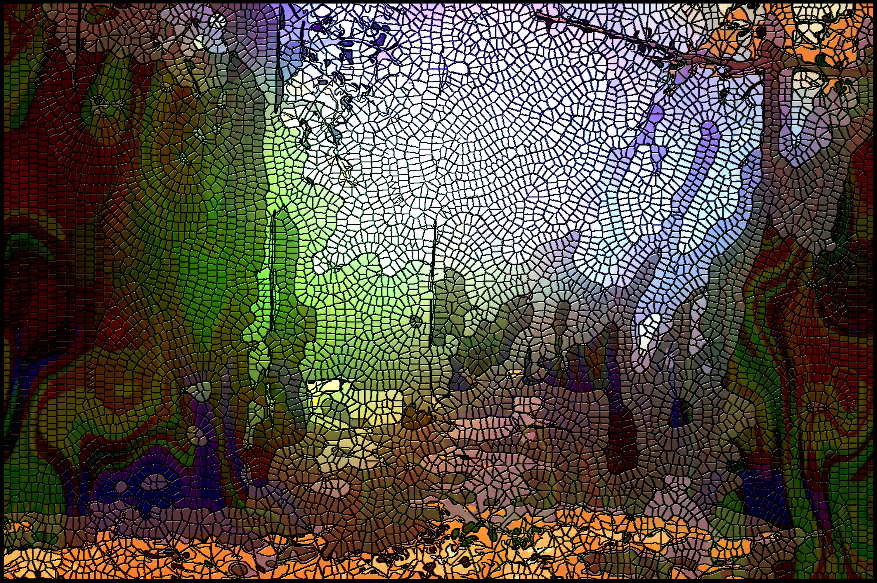 2020-06-12 08-33-45 dawn-environment-fall-fog-345522, as a Roman Mosaic, light=Light Leaks, glass=SG_2DAbstractA.jpg