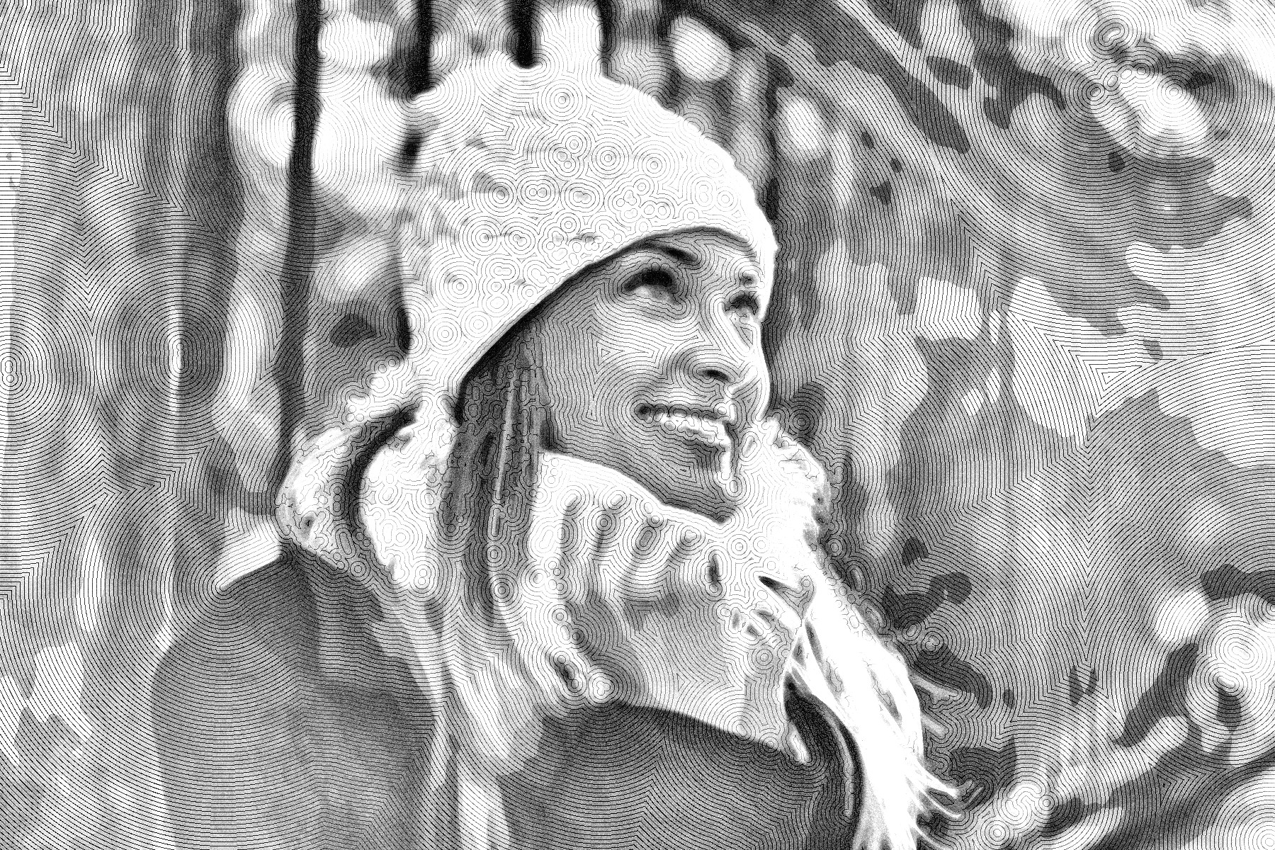 2021-03-30 07-18-24pexels-andrea-piacquadio-3760627 with effect D (EdgeOffsets+GmicPosterize), option B&W (C2G) posterized using 11 colours.jpeg
