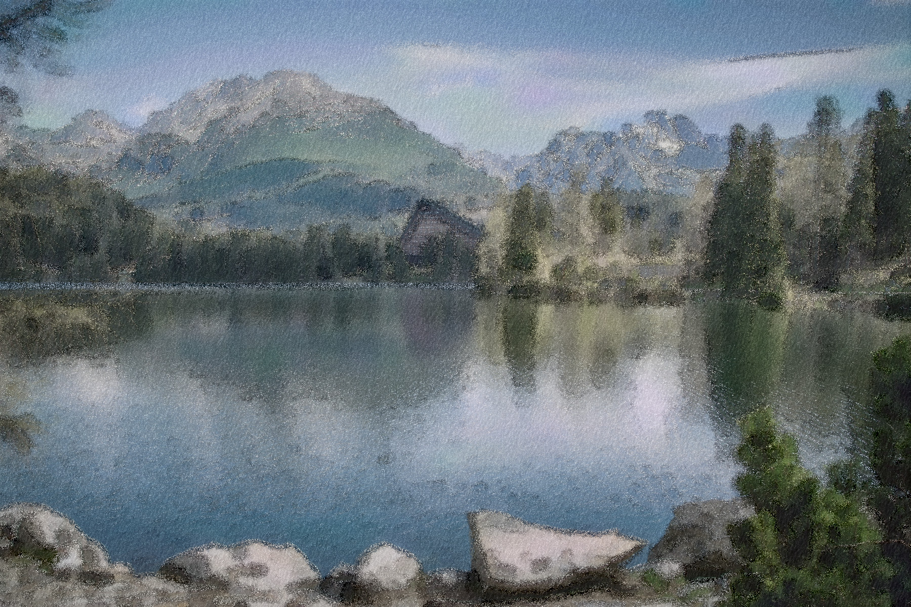 2023-11-03 08-14-28 strbske-pleso-3231824_1920 with a Free Paint Effect, paint Kuwahara, strokes Mosaic, contour Edges, poster GmPoster, toppat Brushify, postpro Chroma.jpg